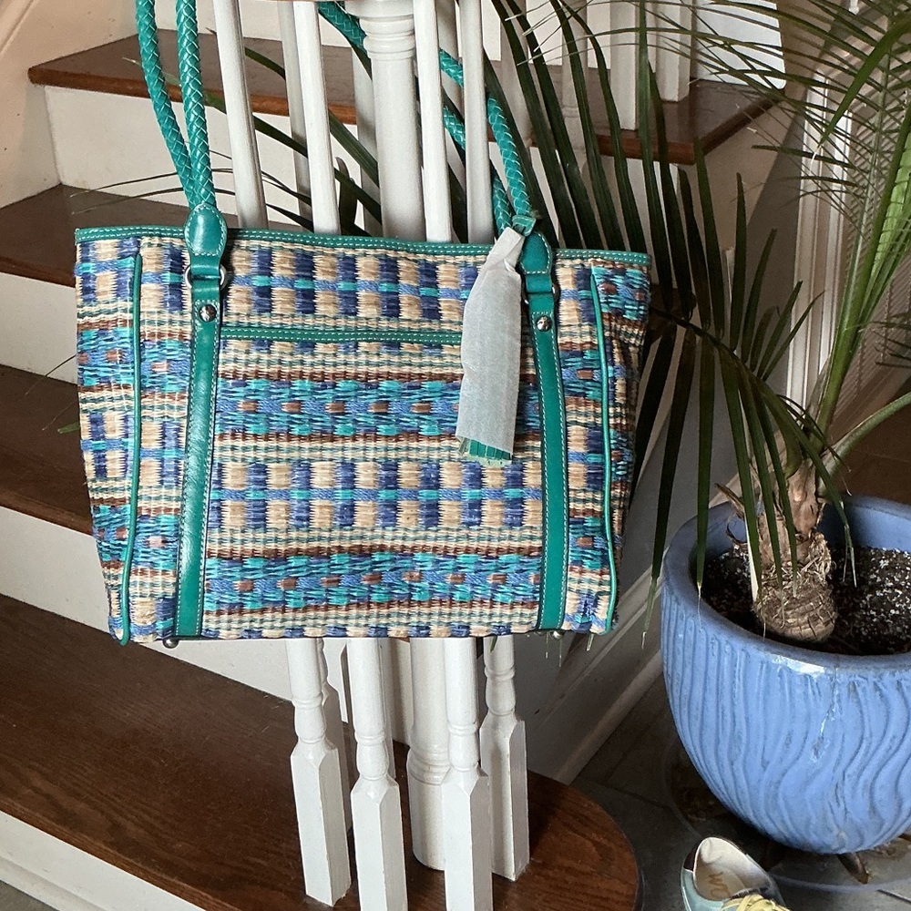 Patricia Nash Multicolor Woven Tote with Turquoise Trim